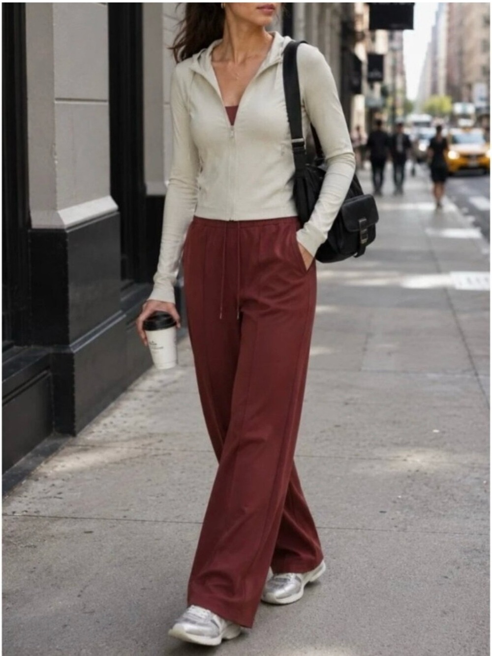 Athleta Wide-Leg Drawstring Lounge Pants in Brick Red